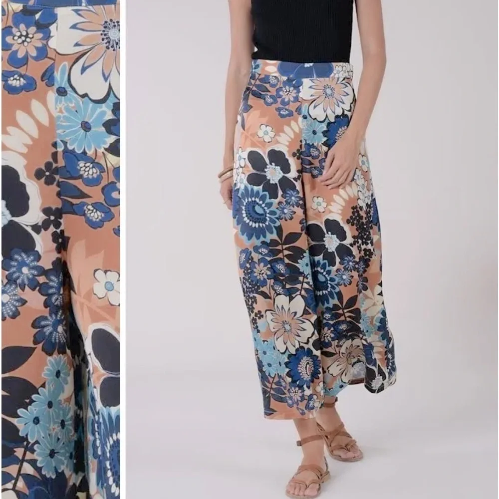 NWT Molly Bracken Floral Wide Leg Pants in Riviera Camel Size Large NEW - Picture 3 of 13